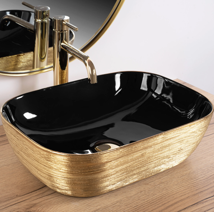 Rea BELINDA GOLD BRUSH/BLACK UMÝVADLO NA DOSKU, čierno-zlaté keramické REA-U8780