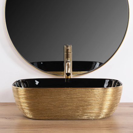 Rea BELINDA GOLD BRUSH/BLACK UMÝVADLO NA DOSKU, čierno-zlaté keramické REA-U8780