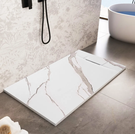 Rea BAZALT CARRARA WHITE OBDĹŽNIKOVÁ SPRCHOVÁ VANIČKA 80x100, imitácia mramoru REA-K7000