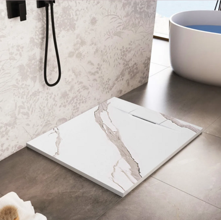 Rea BAZALT CARRARA WHITE ŠTVORCOVÁ SPRCHOVÁ VANIČKA 90x90, imitácia mramoru REA-K7002