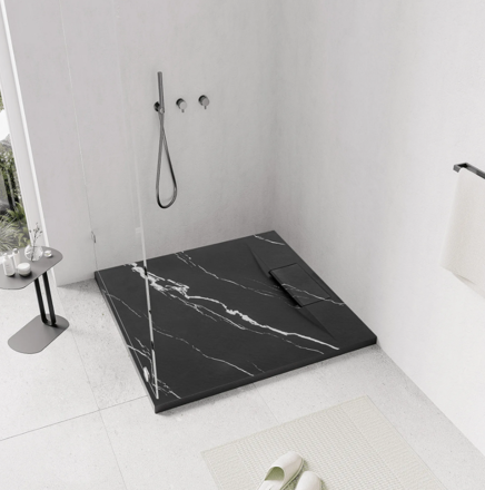 Rea BAZALT CARRARA BLACK ŠTVORCOVÁ SPRCHOVÁ VANIČKA 90x90, imitácia mramoru REA-K7003