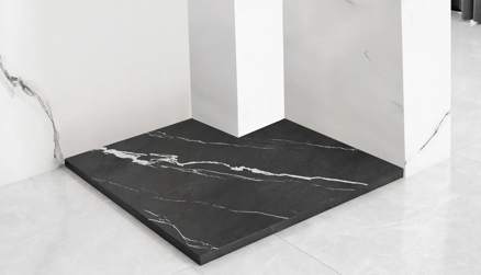 Rea BAZALT CARRARA BLACK ŠTVORCOVÁ SPRCHOVÁ VANIČKA 90x90, imitácia mramoru REA-K7003