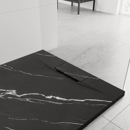 Rea BAZALT CARRARA BLACK ŠTVORCOVÁ SPRCHOVÁ VANIČKA 90x90, imitácia mramoru REA-K7003