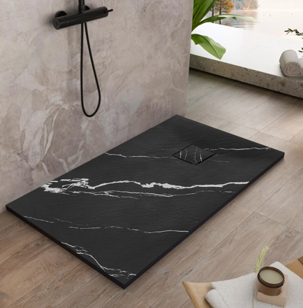 Rea MAGNUM CARRARA BLACK OBDĹŽNIKOVÁ SPRCHOVÁ VANIČKA 90x120, imitácia mramoru REA-K7009