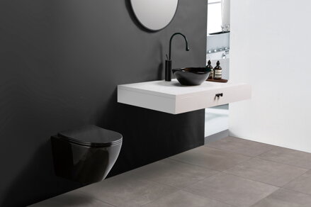 Rea WC CARLO MINI RIMLESS SO SEDÁTKOM DUROPLAST/FLAT/ZM MISA ZÁVESNÁ, čierna lesklá keramická REA-C8936