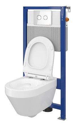 Cersanit AQUA NÁDRŽ 52 PNEU, WC MISA CREA Clean On, TLAČIDLO ACCENTO BIELE SKLO, SEDÁTKO CREA SLIM DUROPLAST, biele S701-313