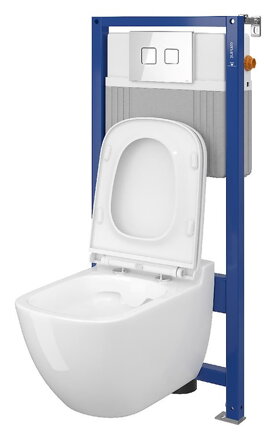 Cersanit AQUA SET PODOMIET. RÁM 52, WC MISA CASPIA, SEDÁTKO DUROPLAST SLIM, TLAČIDLO ACCENTO SQUARE biele sklo S701-319