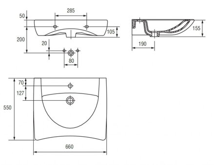 Cersanit ETIUDA UMÝVADLO NÁBYTKOVÉ 65 cm pre ZŤP, keramické K11-0041