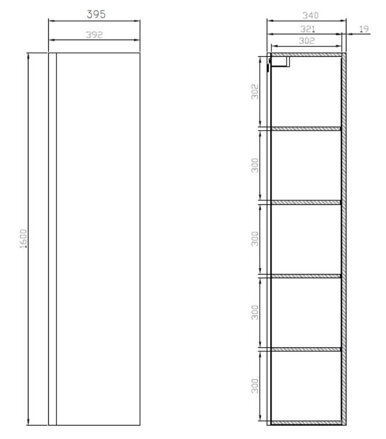 Cersanit MODUO SKRINKA VYSOKÁ BOČNÁ 160 cm, biela S929-020