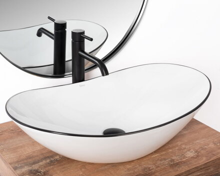 Rea ROYAL BLACK EDGE UMÝVADLO NA DOSKU, 62,5 cm, bielo-čierne keramické, U8569