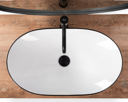 Rea ROYAL BLACK EDGE UMÝVADLO NA DOSKU, 62,5 cm, bielo-čierne keramické, U8569