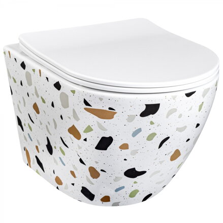 Rea WC - CARLOS RIMLESS SO SEDÁTKOM DUROPLAST/SLIM/ZM ZÁVESNÁ MISA, terazzo keramická REA-C8005