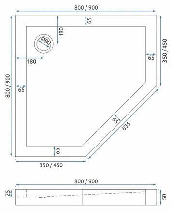 Rea DIAMOND SPRCHOVÁ VANIČKA PÄŤUHOLNÍKOVÁ 90x90 + sifón, čierna, K8543