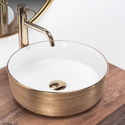 Rea SAMI GOLD BRUSH/WHITE UMÝVADLO NA DOSKU, bielo-zlaté keramické REA-U6630