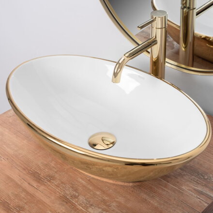 Rea PAMELA UMÝVADLO NA DOSKU GOLD/WHITE, 53 cm, keramické, REA-U6345