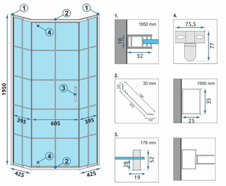 Rea HEX PÄŤUHOLNÍKOVÝ SPRCHOVÝ KÚT 90x90, čierny, sklo číre REA-K8979