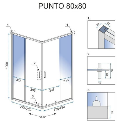 Rea PUNTO ŠTVORCOVÝ SPRCHOVÝ KÚT 80x80, čierny, sklo číre REA-K4800