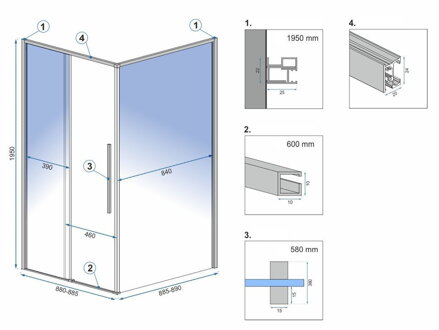 Rea SOLAR ŠTVORCOVÝ SPRCHOVÝ KÚT 90x90, zlatý, sklo číre REA-K4900