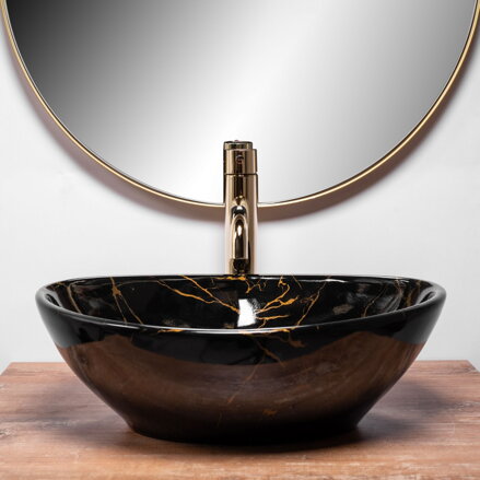 Rea SOFIA BLACK MARBLE UMÝVADLO NA DOSKU 41 cm, lesk, keramické REA-U5611