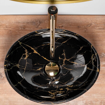 Rea SOFIA BLACK MARBLE UMÝVADLO NA DOSKU 41 cm, lesk, keramické REA-U5611