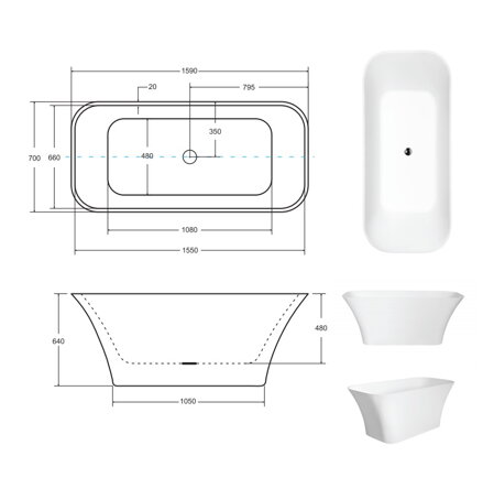 Besco ASSOS B&W 160 VAŇA VOĽNE STOJACA 160x70, čierna z liateho mramoru WMD-160-ABW