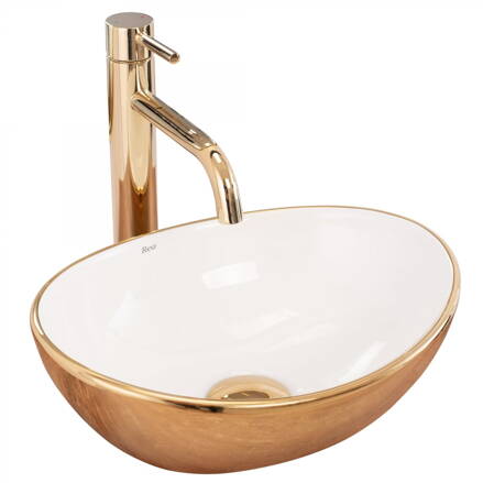 Rea SOFIA MINI WHITE/GOLD UMÝVADLO NA DOSKU, 34 cm, lesklé keramické REA-U6334 Rea SOFIA MINI WHITE/GOLD UMÝVADLO NA DOSKU, 34 cm, lesklé keramické REA-U6334