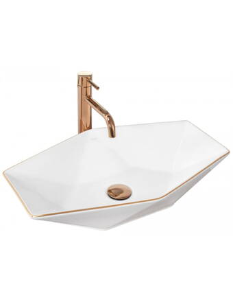 Rea VEGAS WHITE/ROSE-GOLD EDGE UMÝVADLO NA DOSKU, 57 cm, keramické REA-U5605 Rea VEGAS WHITE/ROSE-GOLD EDGE UMÝVADLO NA DOSKU, 57 cm, keramické REA-U5605