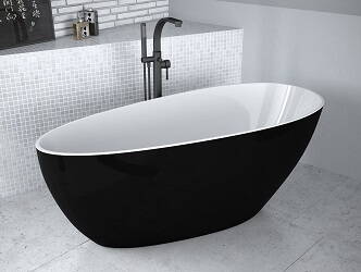 Besco GOYA B&W 160 VAŇA VOĽNE STOJACA 160x70,6, čierna-biela z liateho mramoru WMD-160-GWB
