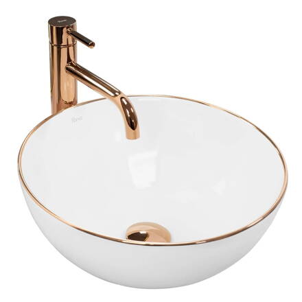 Rea STELLA ROSE GOLD EDGE UMÝVADLO NA DOSKU, bielo-zlaté keramické REA-U7444 Rea STELLA ROSE GOLD EDGE UMÝVADLO NA DOSKU, bielo-zlaté keramické REA-U7444