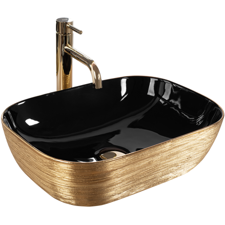 Rea BELINDA GOLD BRUSH/BLACK UMÝVADLO NA DOSKU, čierno-zlaté keramické REA-U8780