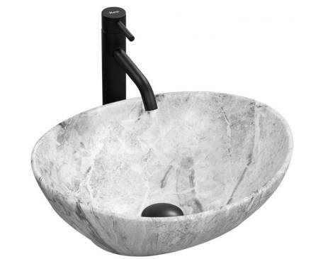 Rea SOFIA STONE UMÝVADLO NA DOSKU 41cm, bielo/sivé keramické REA-U9908 Rea SOFIA STONE UMÝVADLO NA DOSKU 41cm, bielo/sivé keramické REA-U9908